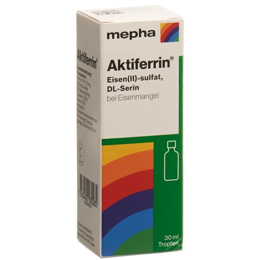 Hier sehen Sie den Artikel AKTIFERRIN Tropfen 30 ml aus der Kategorie Medikamente der Liste D. Dieser Artikel ist erhältlich bei apothekedrogerie.ch