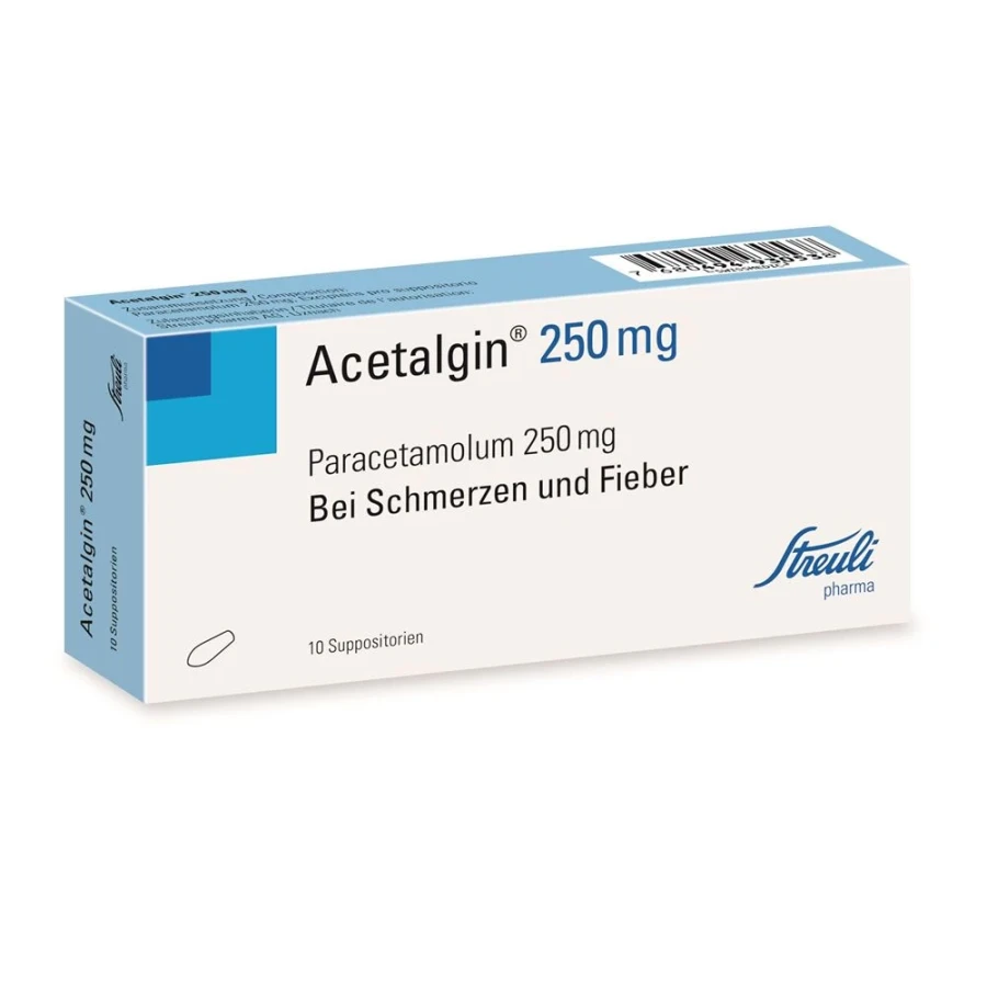 Hier sehen Sie den Artikel ACETALGIN Supp 250 mg 10 Stk aus der Kategorie Medikamente der Liste D. Dieser Artikel ist erhältlich bei apothekedrogerie.ch
