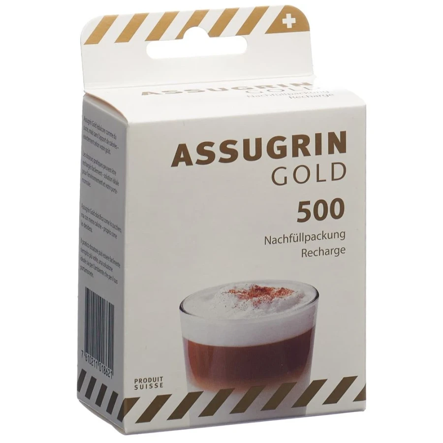 Hier sehen Sie den Artikel ASSUGRIN Gold Tabletten refill 500 Stk aus der Kategorie Süssstoffe. Dieser Artikel ist erhältlich bei apothekedrogerie.ch
