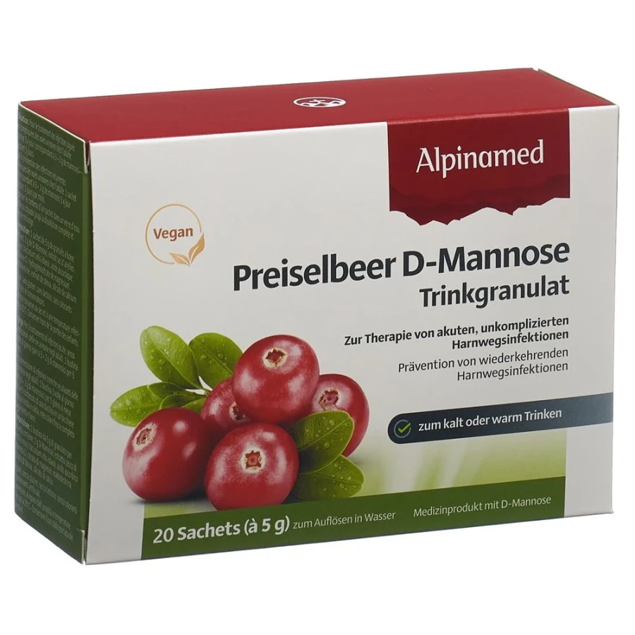 Hier sehen Sie den Artikel ALPINAMED Preisel-D-Mannose 20 Btl 5 g aus der Kategorie Pflanzliche Produkte. Dieser Artikel ist erhältlich bei apothekedrogerie.ch