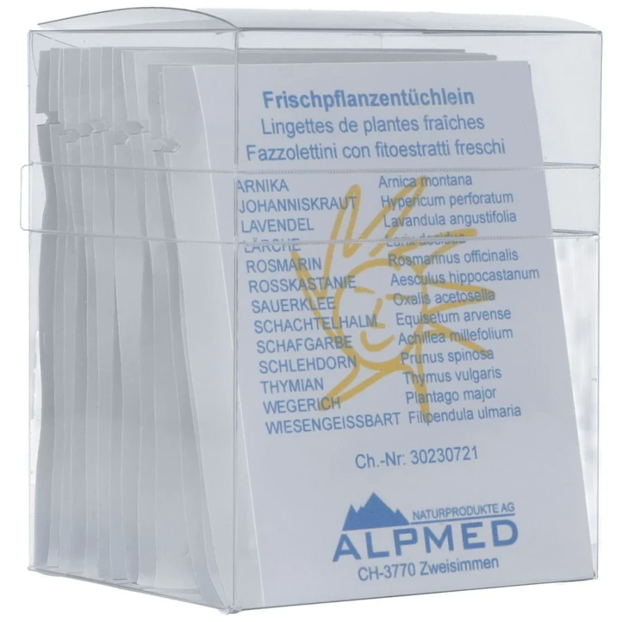 Hier sehen Sie den Artikel ALPMED Frischpflanzentüchlein assortiert 13 Stk aus der Kategorie Pflanzliche Produkte. Dieser Artikel ist erhältlich bei apothekedrogerie.ch
