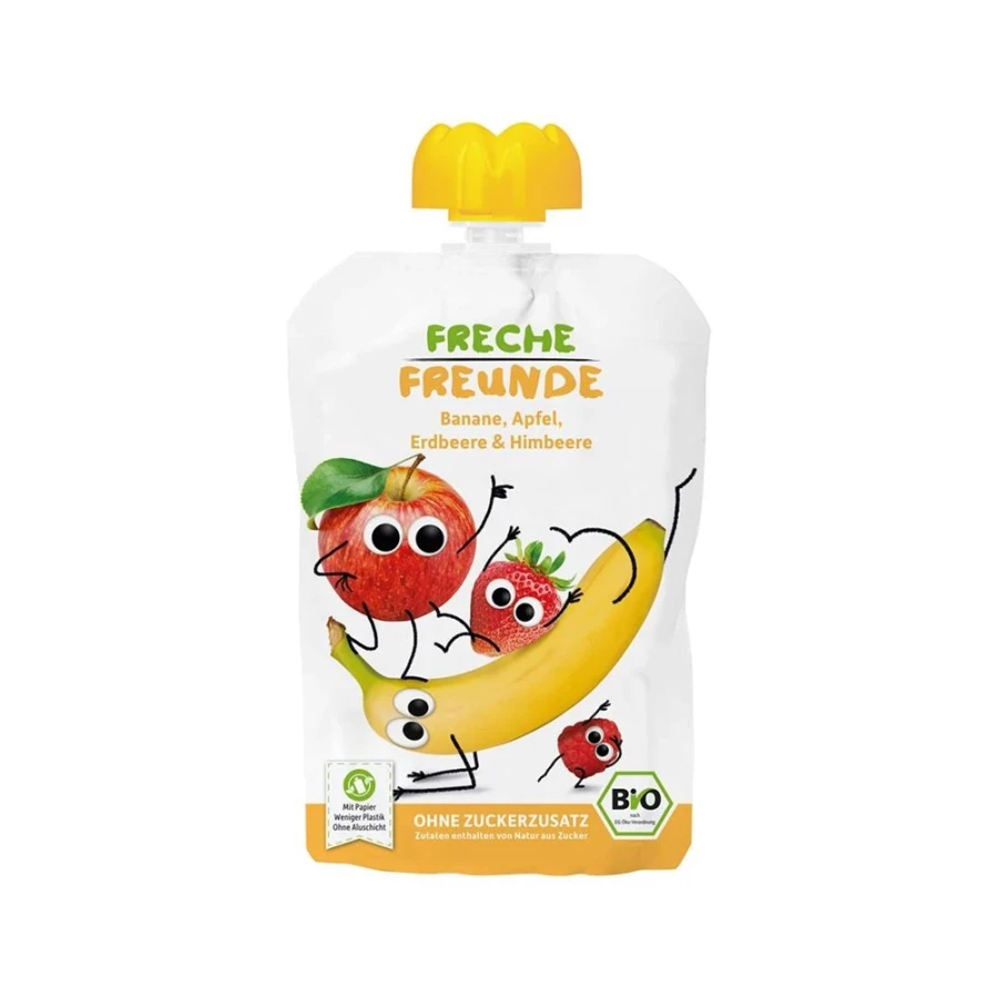 FRECHE FREUNDE Quetschmus Apfel Banane Erdbeer & Himbeer Btl 100 g FRECHE FREUNDE Quetschmus Apfel Banane Erdbeer & Himbeer Btl 100 g