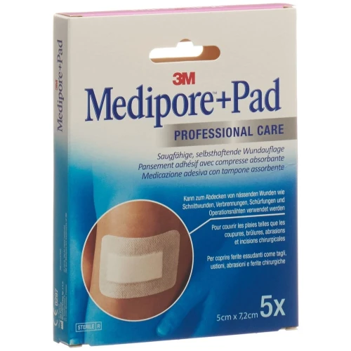 3M MEDIPORE+PAD 5x7.2cm Wundkiss 2.8x3.8cm 5 Stk