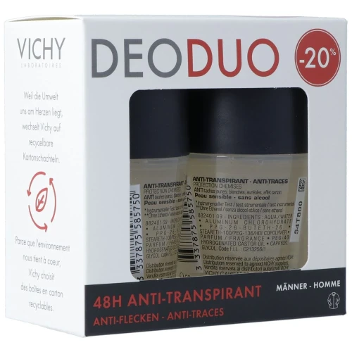 VICHY Homme Deo Anti-Fle 48H Roll-on Duo 2 x 50 ml