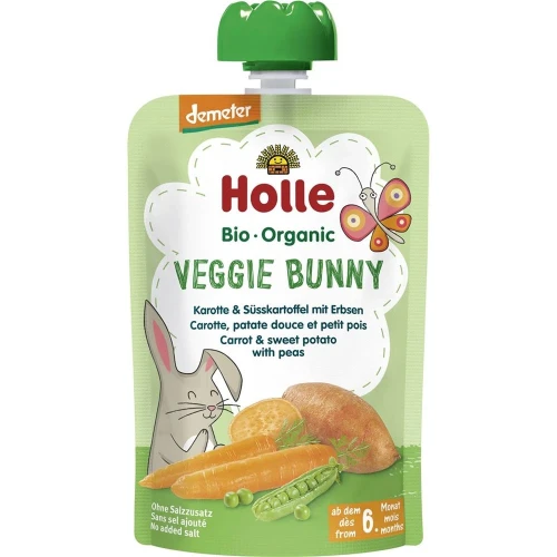 HOLLE Veggie Bunny Pouchy Karotte Süsskartoffel Erbsen 100 g