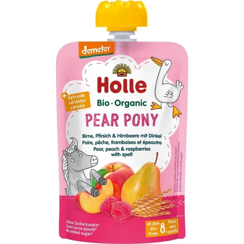HOLLE Pear Pony Pouchy Birne Pfirsich Himbeer Dinkel 100 g