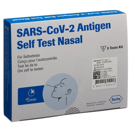 ROCHE SARS CoV-2 AG PST Test Nasal 5 Stk Corona Selbsttests
